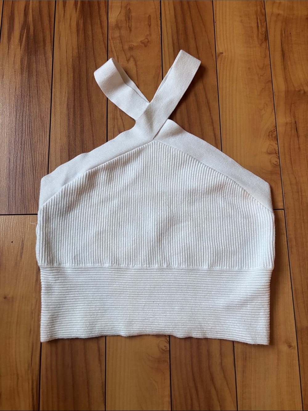 Abercrombie & Fitch Cream Ribbed Cross-Back Crop Top